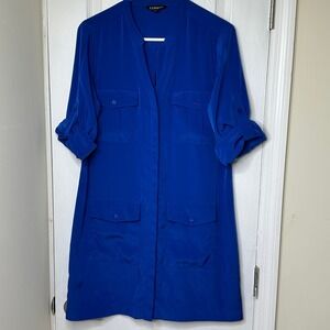 Express Womens Royal Blue Utility Shift Dress Roll Tab Sleeve Pockets M